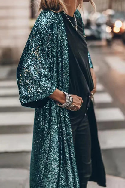 Damen Strickjacke Glänzende Pailletten Winddicht