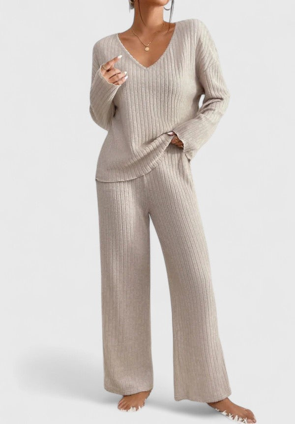 Damen Lounge-Set Rippstrick Weite Hose - Eveloria