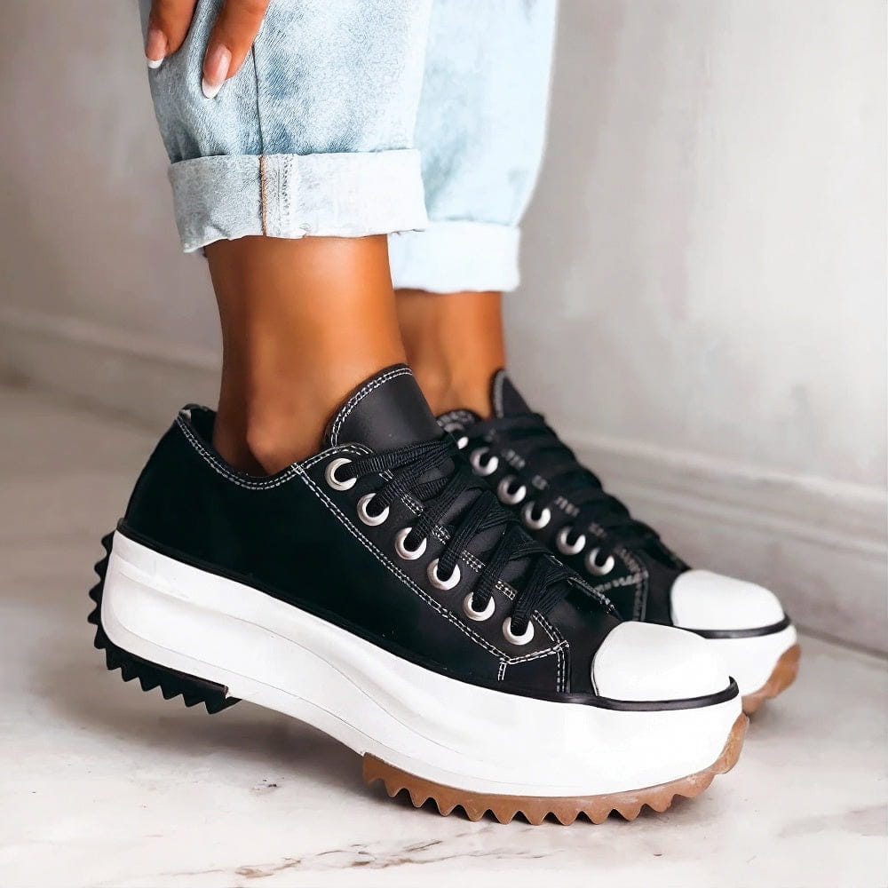 Damen Plateau Sneaker Hohe Sohle Schnürverschluss