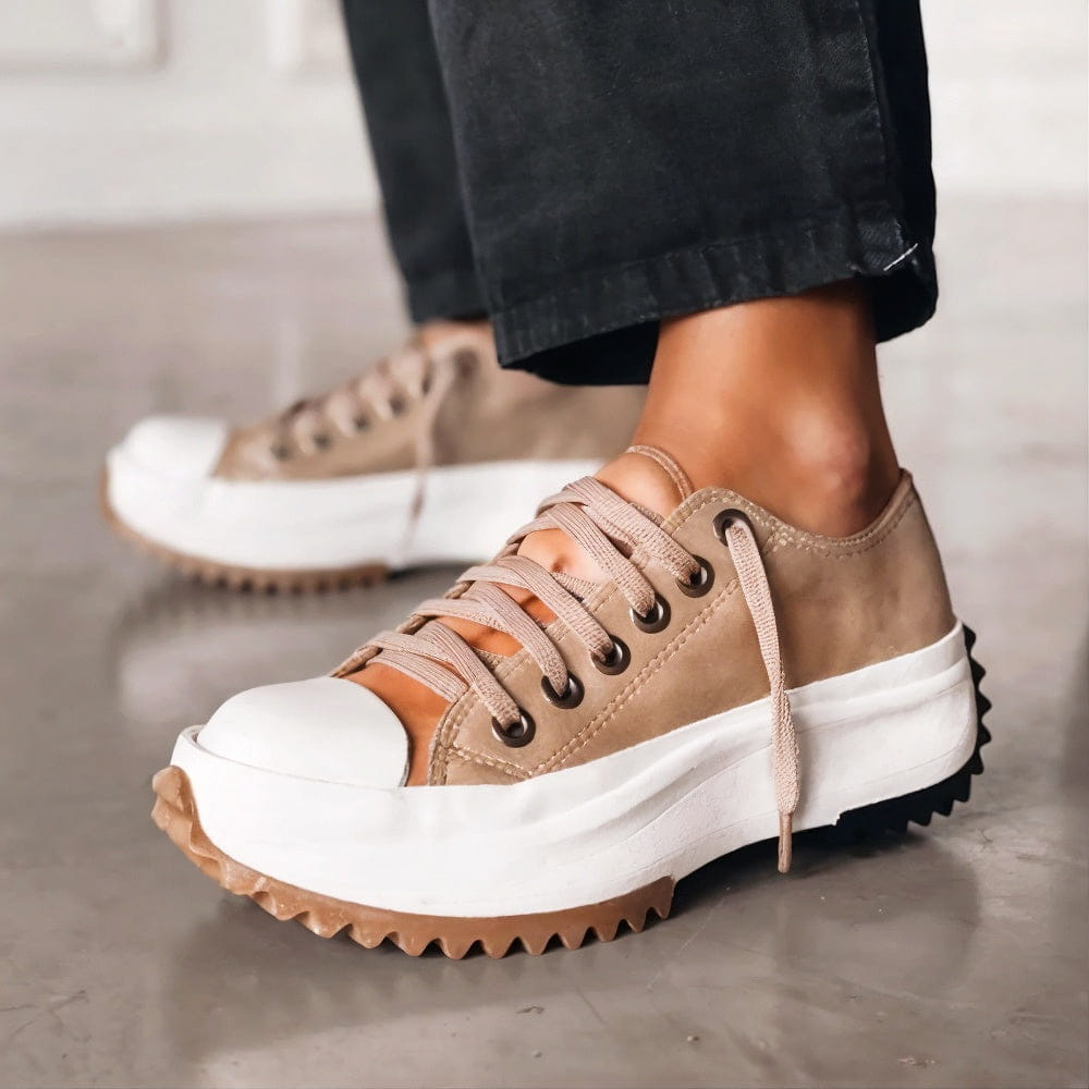 Damen Plateau Sneaker Hohe Sohle Schnürverschluss - Eveloria