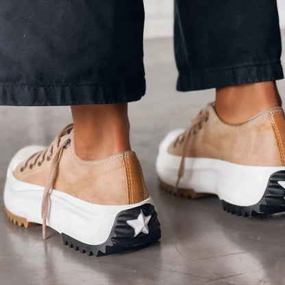 Damen Plateau Sneaker Hohe Sohle Schnürverschluss