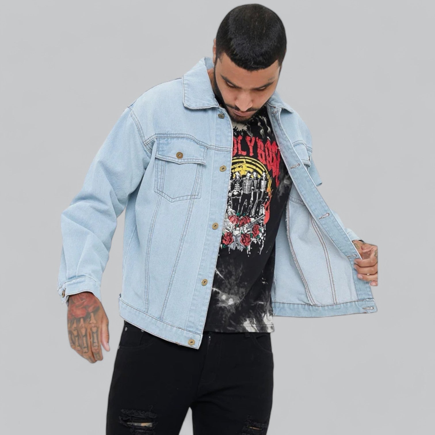 Eveloria Herren Jeansjacke Bequem Blau - Eveloria