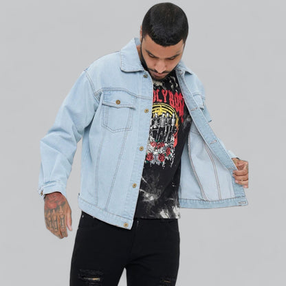 Eveloria Herren Jeansjacke Bequem Blau - Eveloria