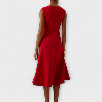 Damen Elegantes Ärmelloses Rüschen Midi Kleid