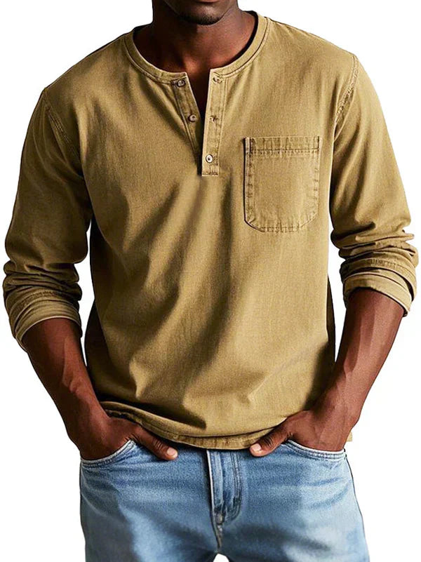 Herren Henley T-Shirt Langärmlig Lässig