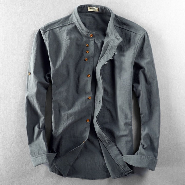 Herren Hemd Japanischer Stil Baumwolle Weiß