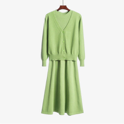 Damen Strickensemble Tailliertes Kleid Leichter Cardigan