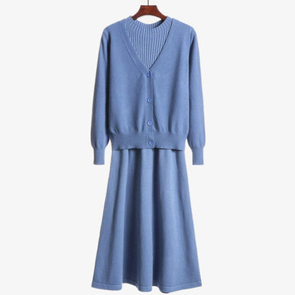 Damen Strickensemble Tailliertes Kleid Leichter Cardigan