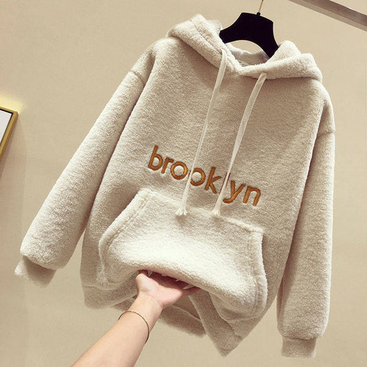 Damen Fleece Hoodie Kuschelig Kängurutasche Grau Eveloria - Eveloria