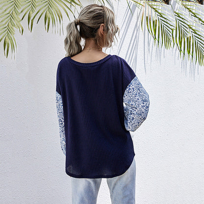 Damen Strickoberteil Floral Puffärmel Braun