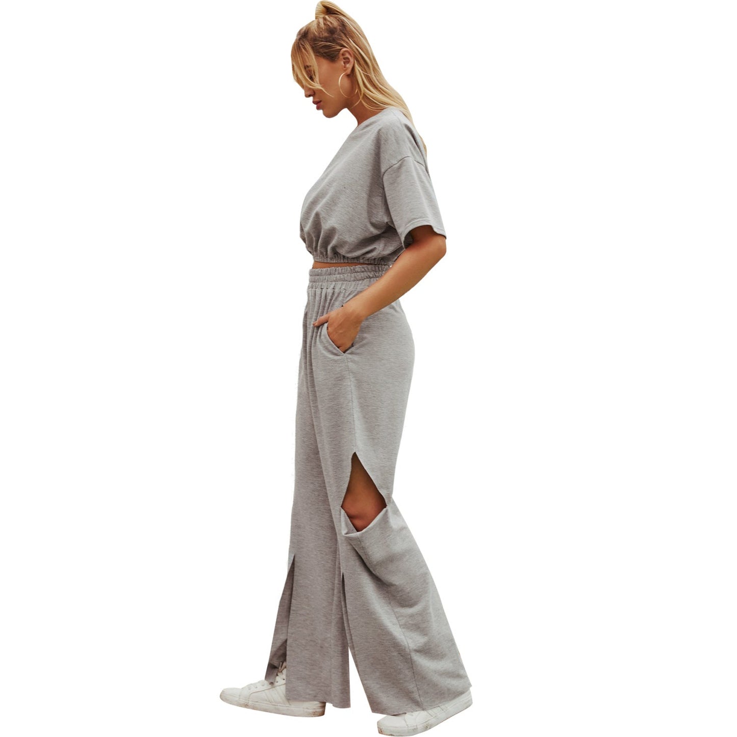 Damen High-Waist Freizeithose mit Schlitzen Eveloria