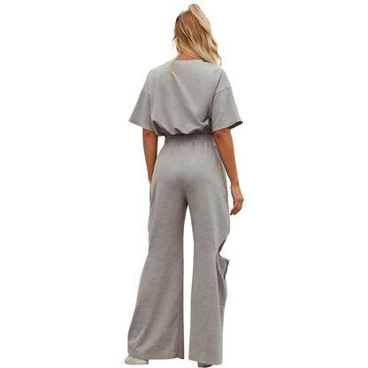 Damen High-Waist Freizeithose mit Schlitzen Eveloria
