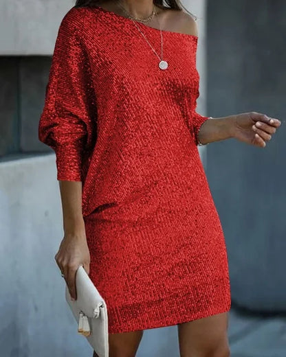 Eveloria Damen Paillettenkleid Kontrastfarben
