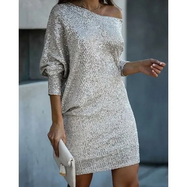 Eveloria Damen Paillettenkleid Kontrastfarben