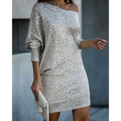 Eveloria Damen Paillettenkleid Kontrastfarben