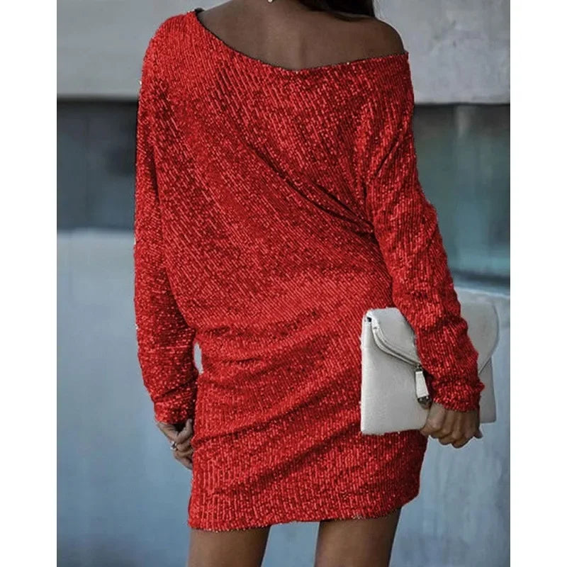 Eveloria Damen Paillettenkleid Kontrastfarben