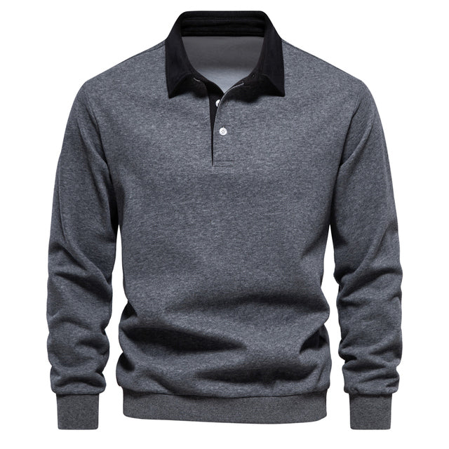 Herren Langarm Polo Shirt Klassischer Kragen Weiß