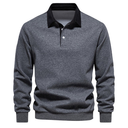 Herren Langarm Polo Shirt Klassischer Kragen Weiß