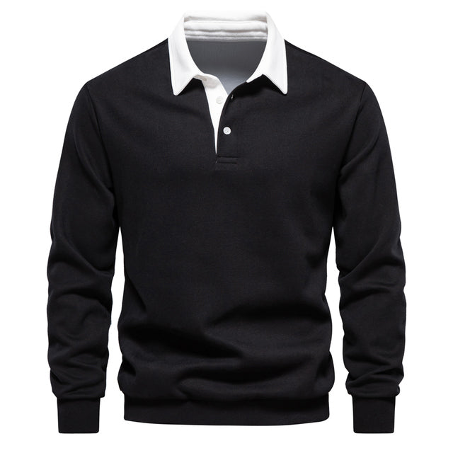 Herren Langarm Polo Shirt Klassischer Kragen Weiß