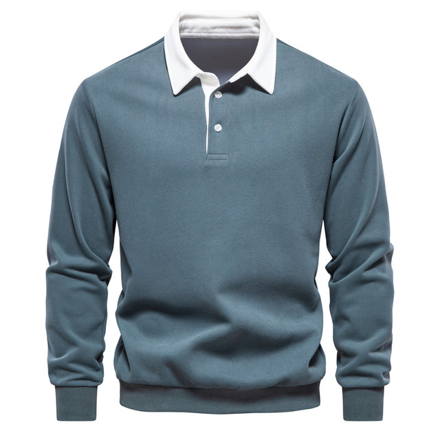 Herren Langarm Polo Shirt Klassischer Kragen Weiß
