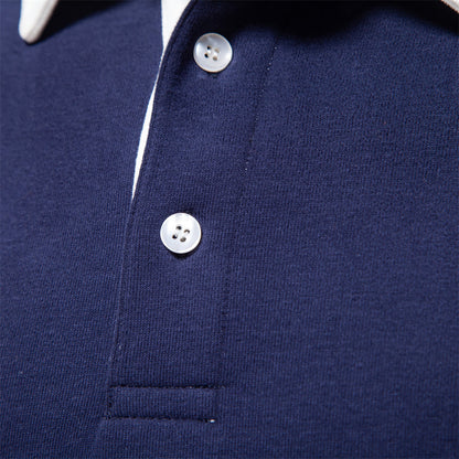 Herren Langarm Polo Shirt Klassischer Kragen Weiß