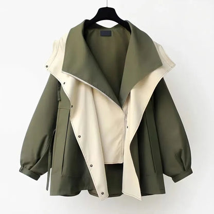 Damen Übergangsjacke Moderner Layer-Look Beige