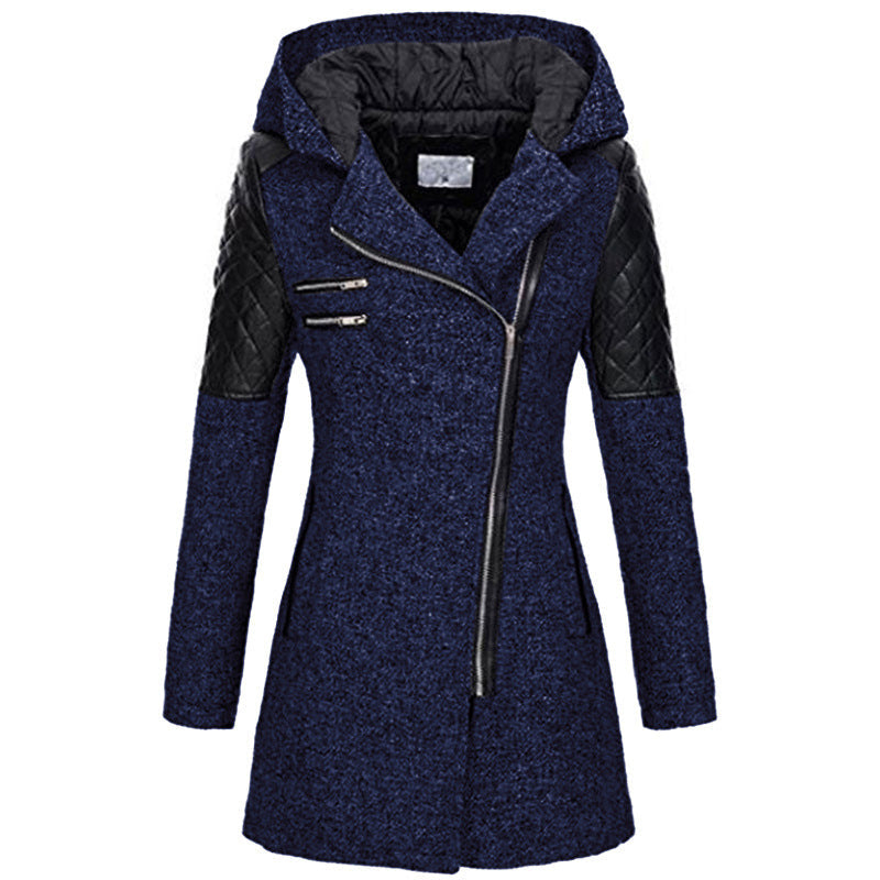Damen Steppjacke mit Kapuze und asymmetrischem Reißverschluss