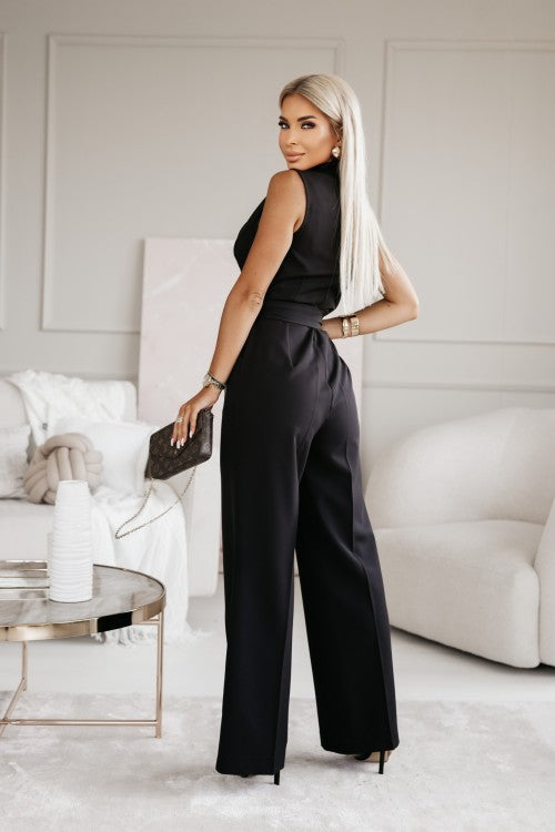 Damen Ärmellose Jumpsuit V-Ausschnitt mit Bindegürtel