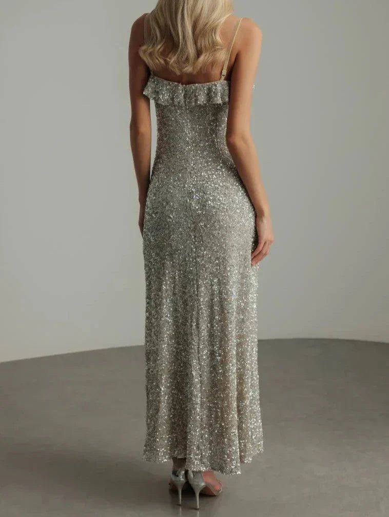 Mia Damen Ärmelloses Rüschenkleid Glitzernd