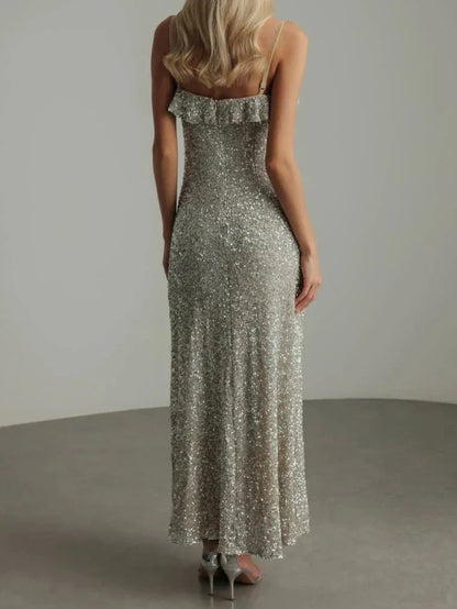 Mia Damen Ärmelloses Rüschenkleid Glitzernd