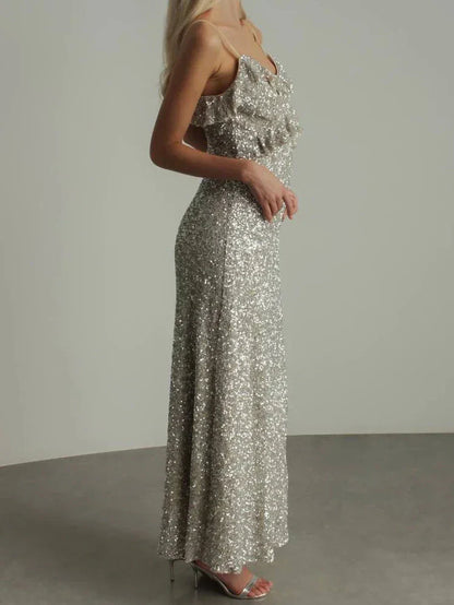Mia Damen Ärmelloses Rüschenkleid Glitzernd - Norvielle