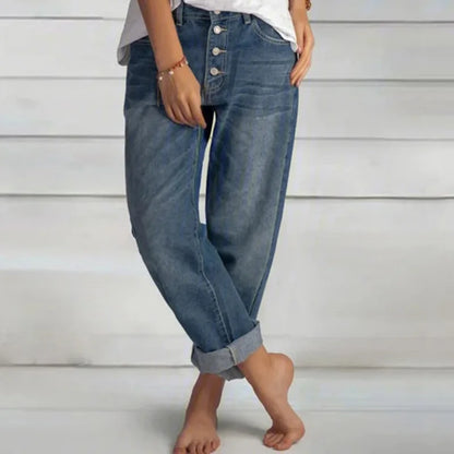 Damen Weite Jeans Mit Knopfleiste