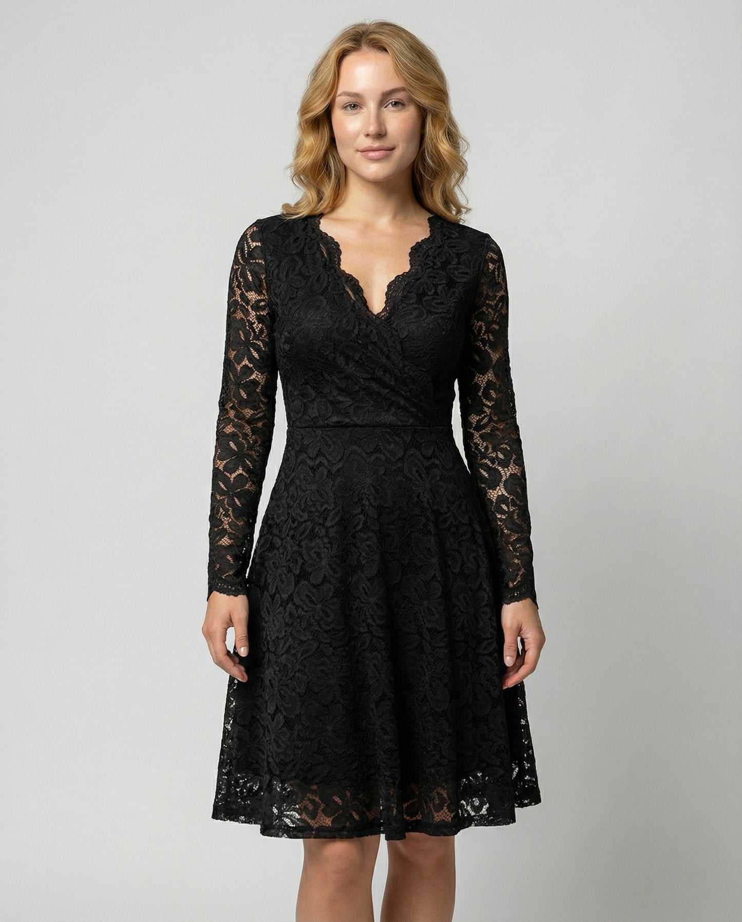 Eveloria Damen Spitzenkleid Elegantes Abendkleid Schwarz - Eveloria