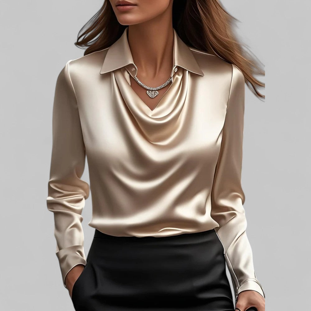 Elegante Damen Satinbluse Wasserfallausschnitt