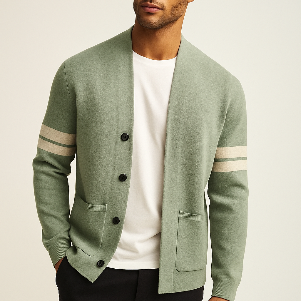 Herren Strickcardigan Sportliche Streifen Beige - Eveloria