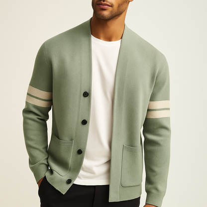 Herren Strickcardigan Sportliche Streifen Beige - Eveloria