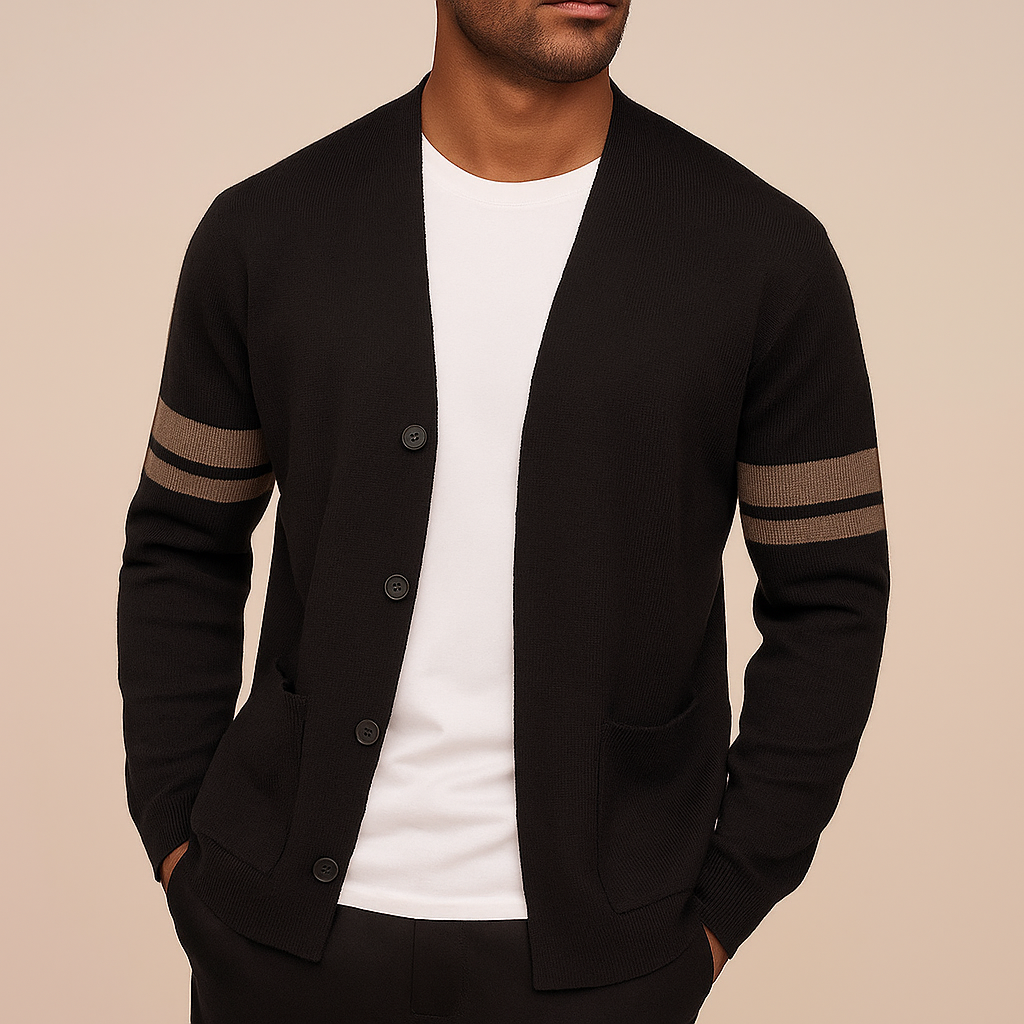 Herren Strickcardigan Sportliche Streifen Beige