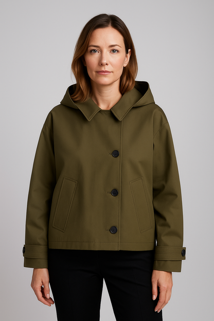 Damen Leichte Regenjacke Wasserfest Knopfleiste Blau - Eveloria