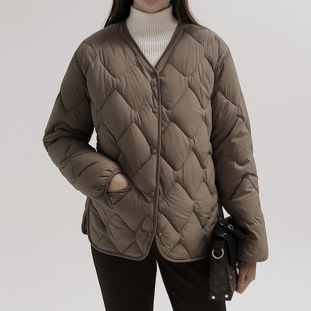 Damen Pufferjacke Warm Gesteppt Leicht Schwarz - Eveloria