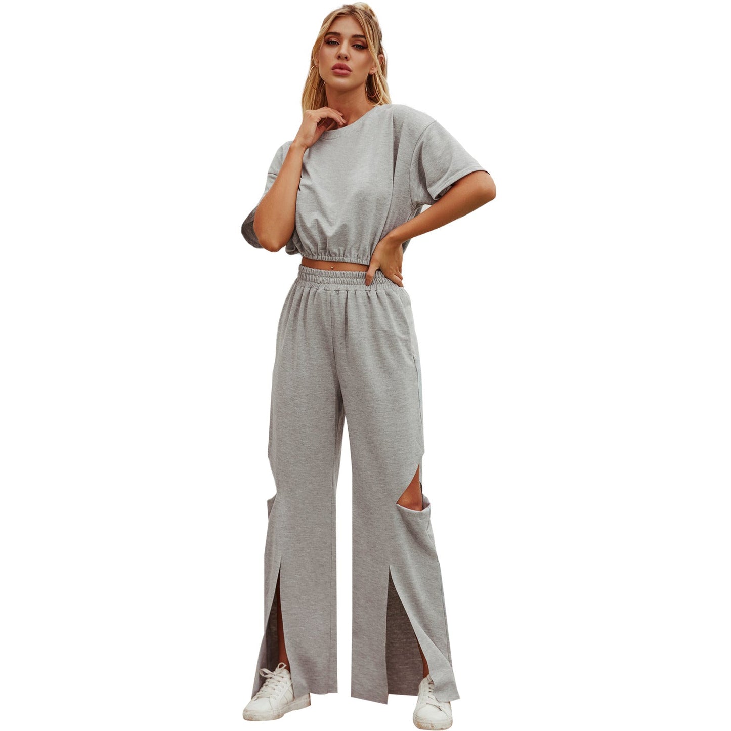 Damen High-Waist Freizeithose mit Schlitzen Eveloria