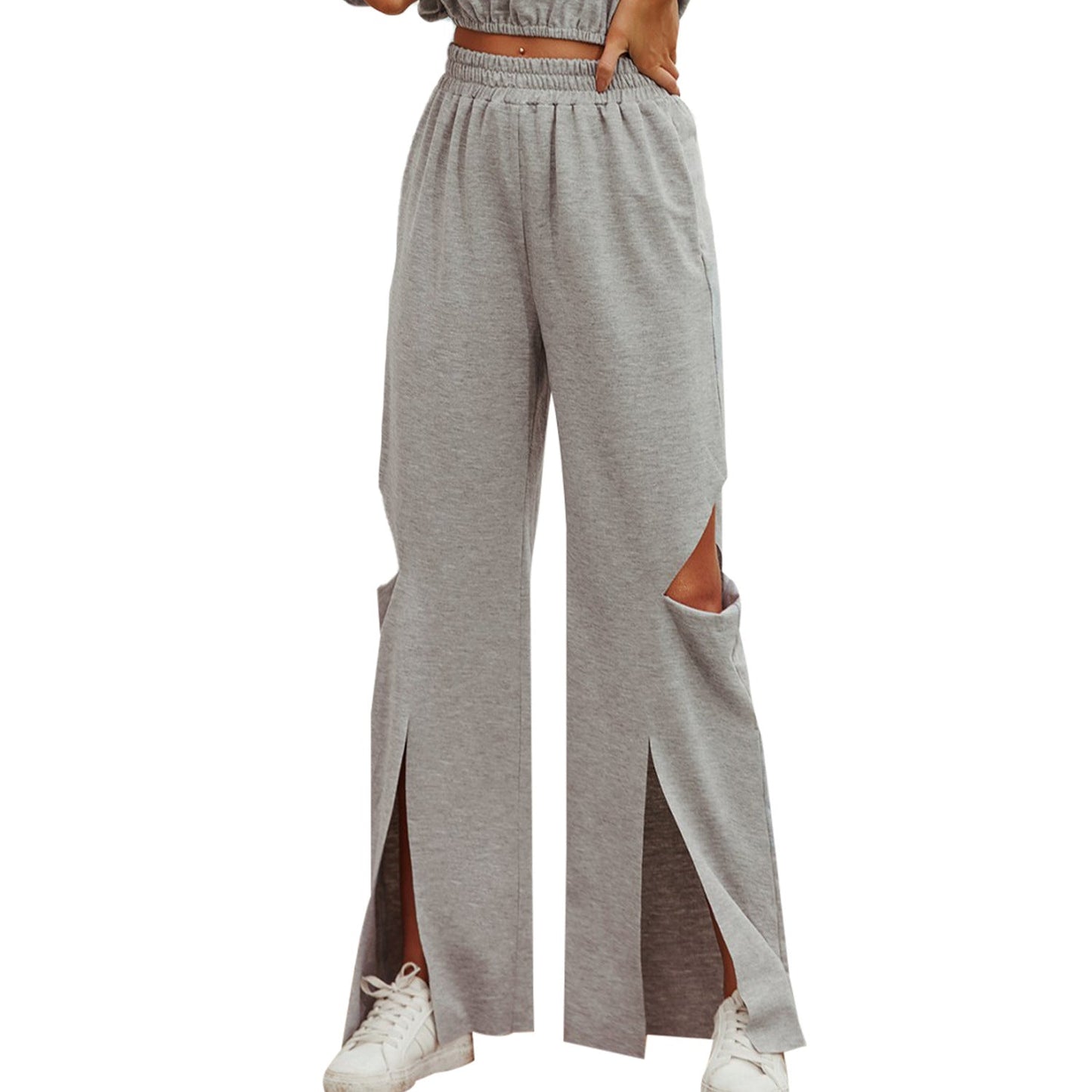 Damen High-Waist Freizeithose mit Schlitzen Eveloria