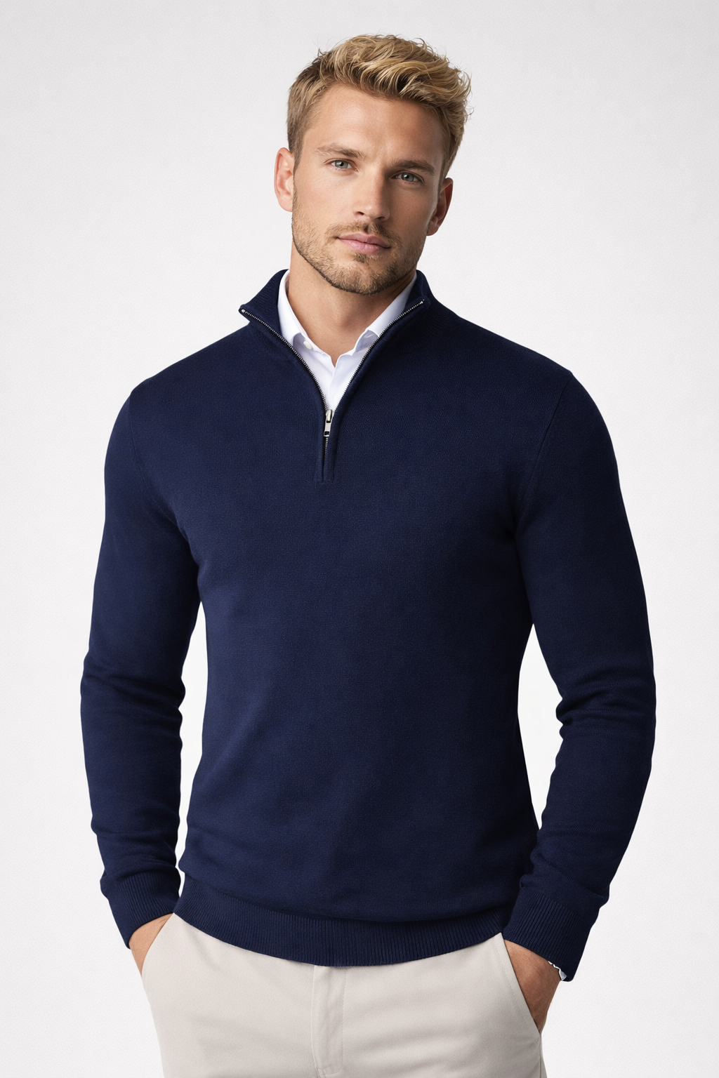 Herren Pullover Halbreißverschluss Stehkragen