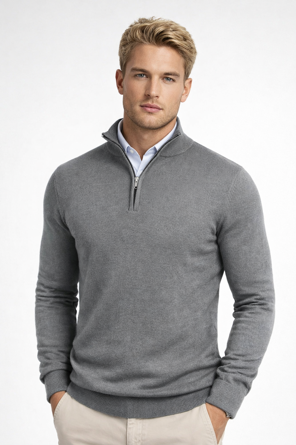 Herren Pullover Halbreißverschluss Stehkragen