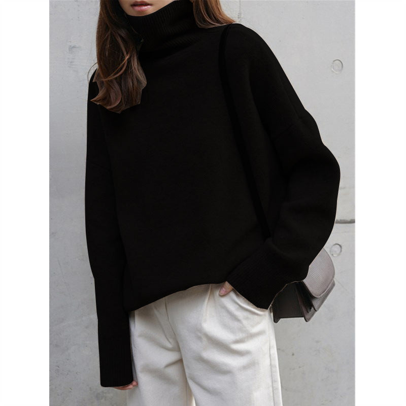 Damen Grobstrickpullover Stehkragen Weit