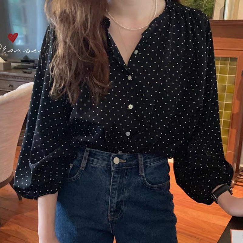 Damen Bluse Puffärmel Dots-Design - Eveloria