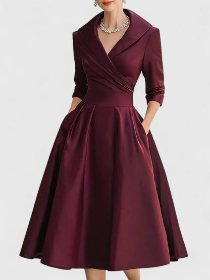 Damen A-Linienkleid Wickelkragen Feminin