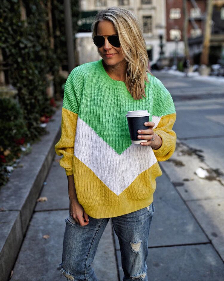 Damen Pullover Grafisches Chevron-Muster Eveloria
