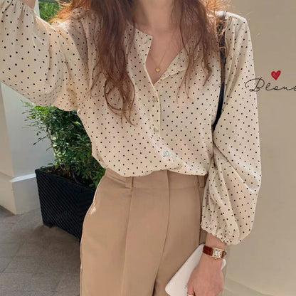 Damen Bluse Puffärmel Dots-Design