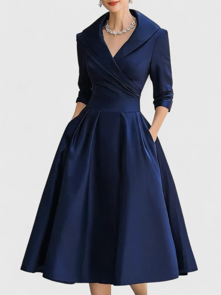 Damen A-Linienkleid Wickelkragen Feminin