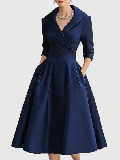 Damen A-Linienkleid Wickelkragen Feminin